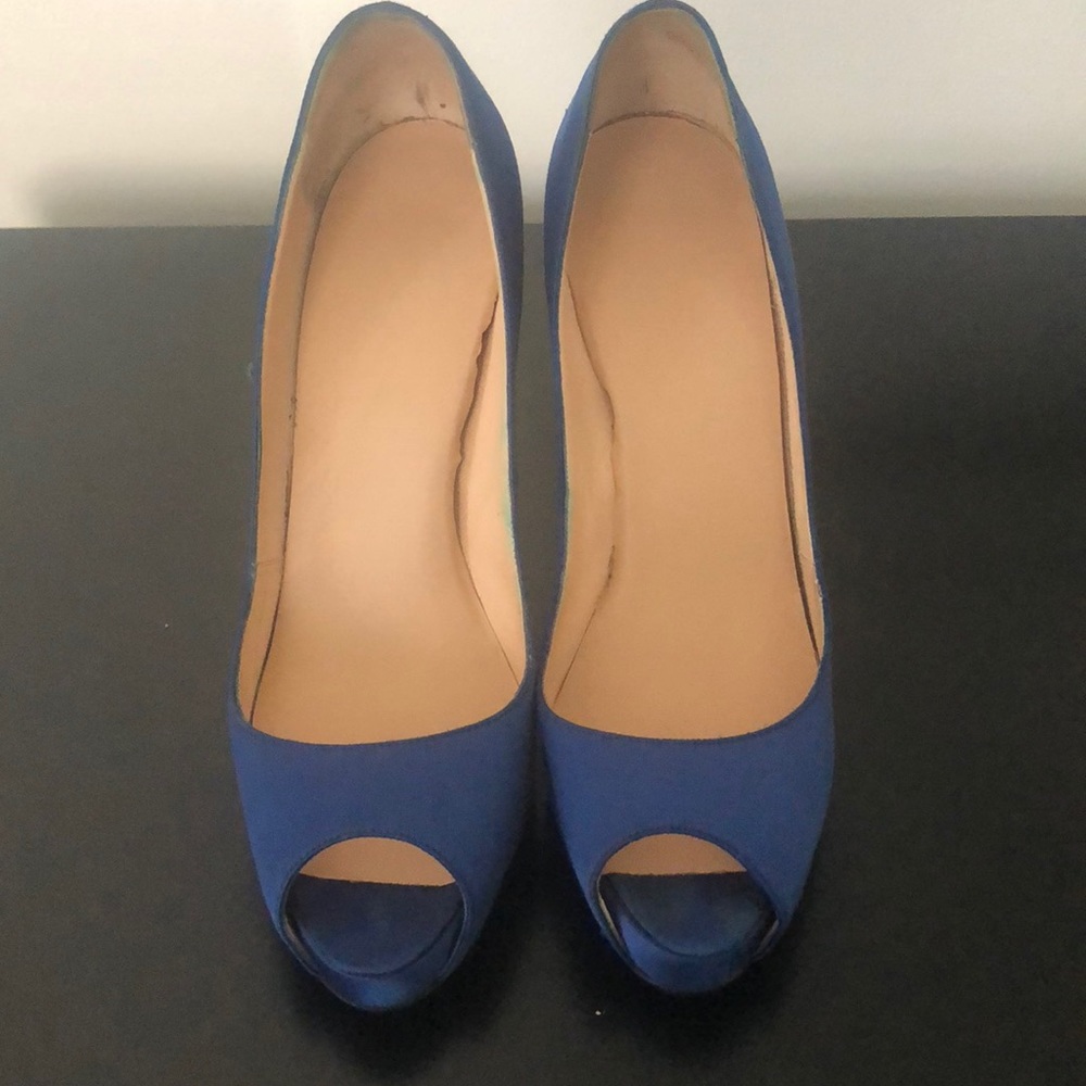 Blue Satin Christian Louboutin Peep-Toe Pumps